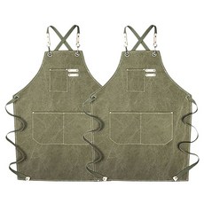 칼딘 카페 미용실 심플 캔버스 앞치마, 카키, 2개