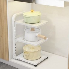 케이앤에스비즈 높이조절 주방 냄비 후라이팬 정리대 3단, 화이트