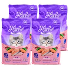 Halo 嘿囉 幼貓 無穀乾飼料, 4袋, 2.72kg, 野生鮭魚燉白魚