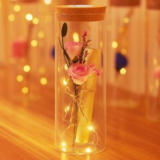 생활의지혜 LED 유리병 말린 꽃다발 편지지 세트, 핑크, 1개