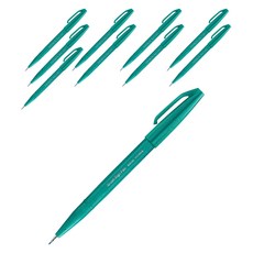 Pentel 飛龍文具 毛筆簽字筆 SES15C-D3, 綠松石色, 10個