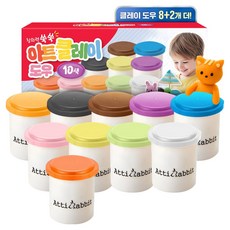 아띠래빗 창의력 쑥쑥 아트 클레이 도우 10p 세트, 흰색, 분홍, 연두, 노랑, 자주, 하늘, 형광주황, 귤, 갈색, 검정, 760g, 10개