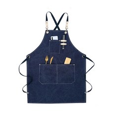 KALDIN 咖啡廳美容院簡約帆布圍裙, 麻藍色, 1個