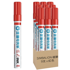 SIMBALION 雄獅 200奇異筆紅, 紅色, 9支