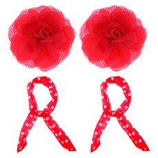 Party09 玫瑰髮夾2入 + 圍巾2入組, 紅色, 1套