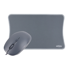 INTOPIC 廣鼎 飛碟光學有線滑鼠鼠墊組, 103g輕量化設計, 3段切換 最大2000DPI, USB介面 隨插即用, 支援Win&MAC, MSP-111, 灰色