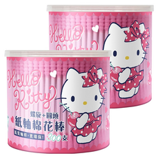 Sanrio 三麗鷗 Hello Kitty 螺旋 + 圓頭紙軸棉花棒, 300個裝, 2個