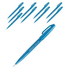 Pentel 飛龍文具 毛筆簽字筆 SES15C-S, 天藍色, 10個