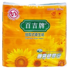 百吉牌 抽取式衛生紙 100抽 100%原生紙漿 台灣製造, 10包, 1袋