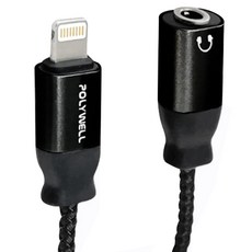 POLYWELL 寶利威爾 Lightning轉3.5mm音源耳機轉接線 母 可聽歌 無通話 PW15-W45-A283, 黑色, 1條