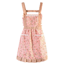 AHOYE 可愛公主工作圍裙 花卉圖案 防水棉質 裙型設計 雙口袋收納, 粉色, 1件