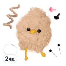 yarna 철사인형 + 핀타입 인형눈 4mm x 2p + 컬러미니삼각코 2종 + 컬러와이어링 모루 뽀글이 짹짹이 인형 만들기 세트, 2세트, 샌드베이지 + 화이트 + 블랙 + 핑크