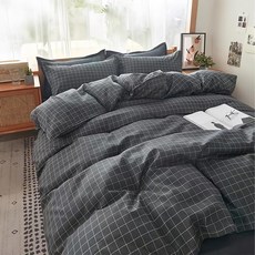 MIT 舒柔棉 薄床包組 3.5x6.2, 單人加大, 簡約格紋, 床包+枕套