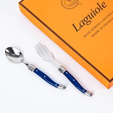 JEAN NERON Laguiole 禮物包裝 蛋糕 2件組, 1套, 湯匙 + 叉子, 法式藍