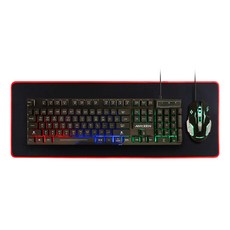 Anygen LED遊戲鍵盤鐵鼠標有線套裝+長墊, 一般型, K250 (鍵盤), M250(滑鼠), 單一顏色, Black, Black+Red