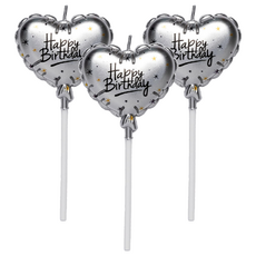 joyparty 生日愛心蠟燭 銀色 3入, 銀, 3個