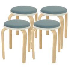 曲木餐椅凳子組 4個 聚酯纖維 泡棉坐墊 天鵝絨坐墊, 霧海藍, 4張