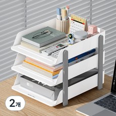 마켓플랜 레이어드 다용도 A4 서류 수납 선반 3단, 그레이, 2개