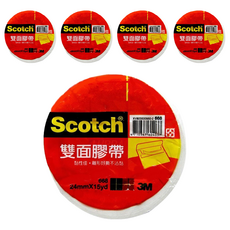 3M Scotch 雙面膠帶, 黏性佳 24mmx15yd 單入袋裝, 668, 5個
