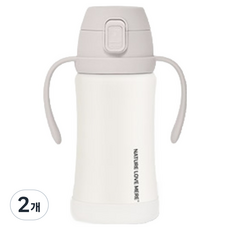 네이쳐러브메레 애니멀 프렌즈 원터치 스테인리스 빨대컵, 밀크그레이, 2개, 300ml