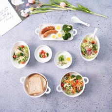 PRELUDE Lilloise 圓形烤麵包和沙拉套餐 2 份 9 便士, 白色, 烤麵包 2 入+寬碗 2 入+盤子+盤子 2 入+勺子 2 入