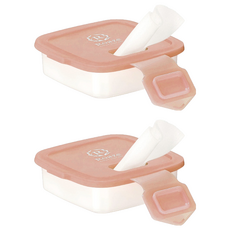 Roaze 柔仕 乾濕兩用巾矽膠抽取盒,附乾濕兩用嬰兒紗布毛巾,食品容器材質,雙重鎖水結構,加贈附掛扣帶, 粉色, 2個