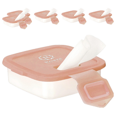 Roaze 柔仕 乾濕兩用巾矽膠抽取盒,附乾濕兩用嬰兒紗布毛巾,食品容器材質,雙重鎖水結構,加贈附掛扣帶, 粉色, 6個