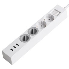 SWEET HOME USB 3埠 過載保護 4插座延長線+安全蓋 2入, 1套, 1.5m