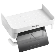 oenon 可置物捲筒衛生紙架/免打孔壁掛式面紙架, 白灰色, 1個
