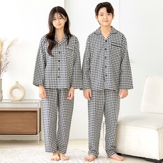 핑코코 주니어용 학생 스몰 체크 파자마 상하의 세트
