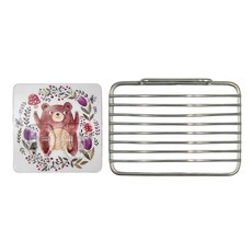 Easy 易立家 304不鏽鋼無痕掛勾肥皂架組, 尺寸12x8.5x2cm, 貼片尺寸 8x8cm, 彩繪小熊貼片, 1組