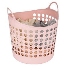 로커스 접이식 세탁 바구니 손잡이 빨래바구니 40L, 핑크