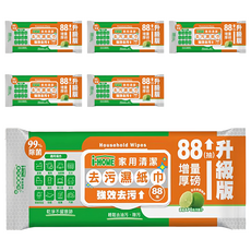 i HOME 家用清潔去污濕紙巾，88抽增量厚磅，添加APG去污因子, 220 x 200mm, 6包