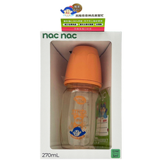 nac nac 乖乖聯名/平安 妍心35%金菱防脹氣PPSU寬口奶瓶, 橘色, 270ml, 1個