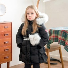 MARI N MORI 女童款可愛荷葉邊修身連帽Microgel鋪棉外套+包包組