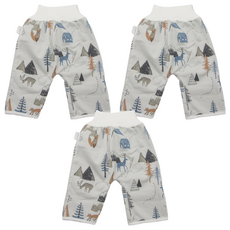 OhBabyLying 隔尿褲 高腰護肚柔軟面料 0-4歲寶寶適用, 冰雪樂園 白色, M, 3件