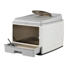 iCat 寵喵樂 經典全封閉抽屜式雙門升級款貓砂盆 灰色 PP材質, 50 x 40 x 38cm, 1個