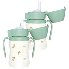 그로미미 원터치 스테인리스 빨대컵, 200ml, 2개, 올리브피스타치오