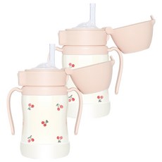 그로미미 원터치 스테인리스 빨대컵, 200ml, 2개, 체리쉬스윗피치