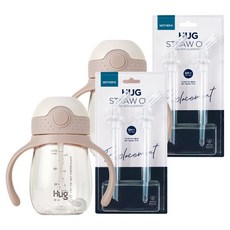 마더케이 허그 추 빨대컵 + 빨대 리필 2p, 210ml, 2세트, 핑크베이지