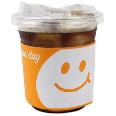 Inp 92Φ PET 冷飲透明杯 + 飲用杯蓋 + 微笑黃色杯套組, 360ml, 100個, 1套