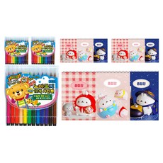 Molang 厚實綜合筆記本 隨機出貨 3入 + 地球化學 不易乾 12色簽字筆, 混合色, 3套