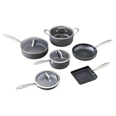 IRIS OHYAMA 愛麗思歐雅瑪 陽極鑽石塗層不沾鍋組, 平底鍋(20cm) + 平底鍋(24cm) + 深煎鍋(26cm) + 單手湯鍋(18cm) + 雙耳湯鍋(24cm) + 玉子燒鍋 + 鍋蓋(18cm/20cm/24cm/26cm), 黑色, 1組