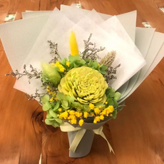A-ONE 匯旺 大綠索拉玫瑰花綠色繡球花永生花束 30g, H款 綠色 + 黃色