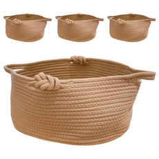 日式棉麻編織收納籃, 35 x 25 x 17cm, 淡棕色, 4個