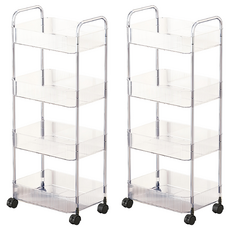 FAmILyLIFE 生活 附輪夾縫置物架 4層 加大款 A-217 寬38.5 x 深27.5 x 高94.5cm 2510g, 透明白, 2個