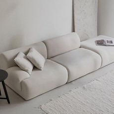 도모디자인 웨이비 패브릭 4인용 소파 우형 + 쿠션 2p + 고이스 + 스툴 세트 방문설치, 크림