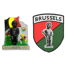 A-ONE 匯旺 3D立體冰箱貼 + 背包貼 Set 刺繡, 7.5 x 6cm, 比利時尿尿小童C104 + 布魯塞爾尿尿小童98