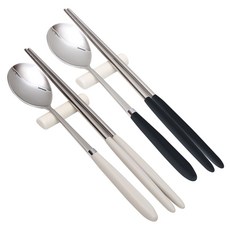 Willive 304不鏽鋼 AMOS 粉彩餐具 2件組, 湯匙 + 筷子, 灰色 + 海軍藍, 2套