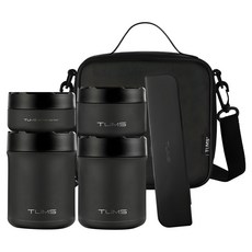 TUMS BLACKSTONE 保溫罐組 午餐盒袋 4P + 餐具組, 黑色, 1組